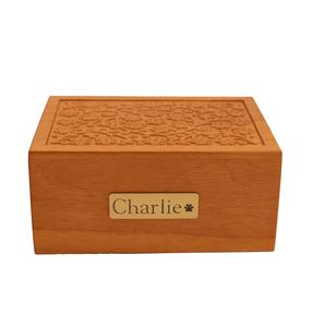 Oak Floral Wooden Pet <b>Urn</b> with Personalization wooden <b>urn</b> for pet photo cremation <b>urns</b> for ashes large adult <b>dog</b> <b>urn</b> - Product Image 1