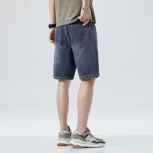 Pantalones cortos vaqueros de cintura alta Retro personalizados 2025 para hombre, ropa de calle informal de corte recto con decoración bordada, lavado de colores - Product Image 2