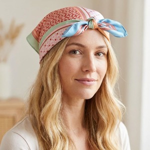 Coral Pink Patchwork Satin Hair Bandana 50x50cm <b>Headband</b> Ponytail Head Wrap Mint Blue Lattice <b>Women</b> Hair Accessory Turkey - Product Image 2