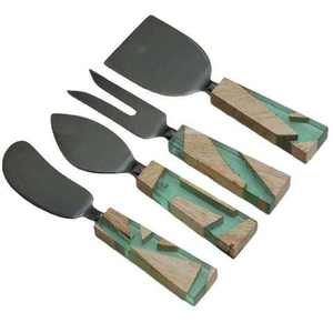 Nouveau style le plus tendance de luxe 3 pièces en acier inoxydable argenté avec manche en bois service à fromage design et ensembles de couverts - Product Image 2