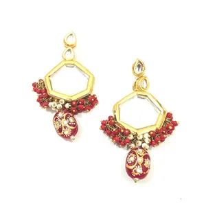 Ensemble de bijoux fins plaqué or 24 carats avec perles rouges et pierres Kundan, style vintage, en acier inoxydable, pour mariage et cadeau - Product Image 4
