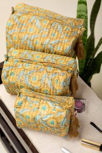 Juego de estuche impermeable duradero ecológico de Estilo Vintage mostaza cierre de cremallera Almacenamiento de maquillaje de capacidad múltiple (Grande/mediano/Pequeño) - Product Image 3