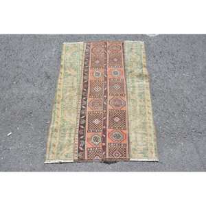 Tapis Vintage Turc Ethnique Beige Vert 2.7x3.7ft Patchwork Motif Laine Salon Tapis Latex Support 9x12 Taille - Product Image 1
