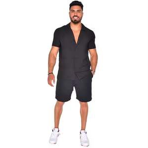 Chándales informales de manga corta de poliéster transpirable para hombre, ropa informal de verano, colores sólidos - Product Image 1