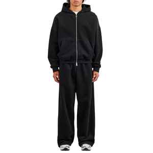 Survêtement décontracté pour homme personnalisé, lourd, avec sweat à capuche zippé, pantalon de survêtement ample à jambes larges, tissu extensible dans les quatre sens, respirant - Product Image 5