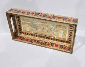 Premium Enamel Printed Wooden Tray <b>Set</b> with Glossy Gold Foil Surface Ideal for Festive Gifting, Home Decor, and <b>Tea</b> Serving - Product Image 4