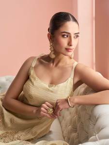 Salwar Kameez 3 pièces en tissu de soie Vichitra de très haute qualité, sans manches, avec motifs brodés, de SHREE INDIAN EXPORTS - Product Image 2