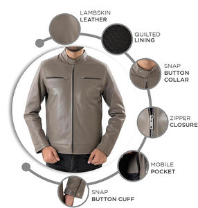 Veste en cuir véritable de haute qualité pour hommes Design de rue élégant Fermeture à glissière Bouton pression Col d'hiver Vente en gros OEM - Product Image 6