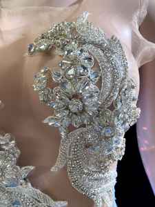 Bleu ciel fait à la main perlé parole longueur sirène robe de soirée strass appliques taille naturelle respirant maille tissu-luxe - Product Image 6