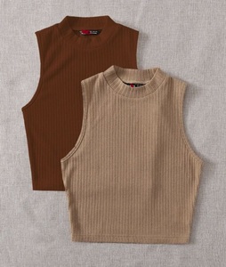 Impression personnalisable Débardeurs côtelés en coton tricoté écologique respirant pour femmes T-shirts sans manches amples et décontractés - Product Image 3