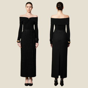 Femenino y pulido El GWEN KNIT TOP presenta una firma Twist Front y Off Shoulder Cut en tejido de punto Ropa de mujer - Product Image 5