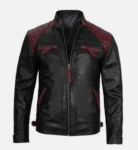 Chaqueta de cuero de motorista de dos colores para hombre con cierre de cremallera Estilo de invierno informal Acabado - Product Image 1