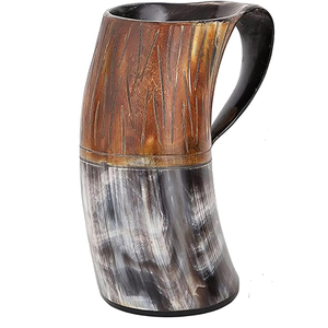 Chopes à bière en corne de buffle naturelle finies à la main, corne de buffle polie de style viking, corne à boire à thème animal - Product Image 3