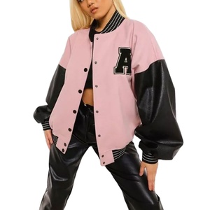 Chaquetas universitarias con logotipo de chenilla personalizado para mujer con cuerpo de lana, Mangas de cuero, chaqueta universitaria transpirable con letras para mujer - Product Image 1