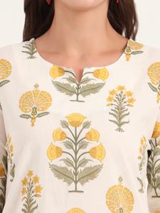 Ensemble de shorts d'été pour femmes en coton imprimé jaune, 2 pièces, coupe décontractée, style ethnique bohème, tenue de villégiature, respirant, séchage rapide - Product Image 3