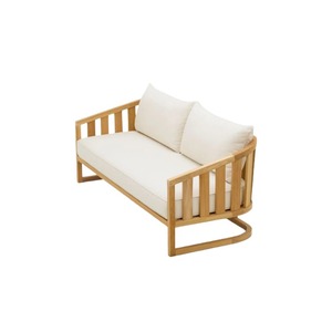 Minimalist Teak Wood Sofa Outdoor <b>Indoor</b> Scandinavian Retro Guest Chair Garden <b>Bench</b> Daybed with Premium Cushion Aesthetic - Product Image 4