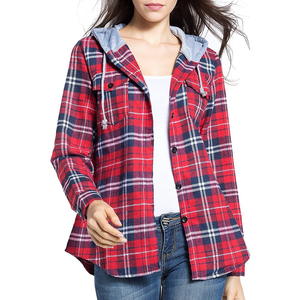 Bom Deals-Sudadera con capucha clásica de algodón a cuadros para mujer, camisas de franela abotonadas, franela de manga larga para mujer con capucha - Product Image 3