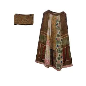 Mehrfarbige Boho Vintage bedruckte Maxi Indian Tunika Frauen Rock Design Bohemian Style Long Wear Röcke & Crop Top