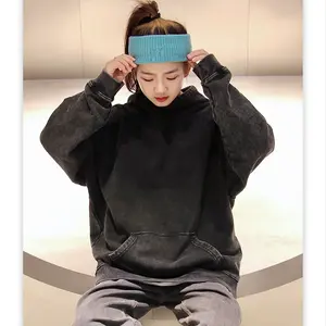 Fabricants de vêtements personnalisés sans ficelle fermeture éclair lavage à l'acide Streetwear Vintage sweat à capuche lourd décontracté - Product Image 6