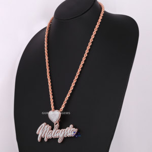 สร้อยคอโซ่เชือก14KT สีโรสโกลด์แบบกลมพร้อมจี้เพชรสำหรับปลูกในห้องปฏิบัติการสั่งทำตัวอักษรจากประเทศมาเลเซีย - Product Image 3