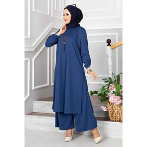 Conjunto de 3 piezas de Jacinto índigo, pantalones cortos de punto con logotipo personalizado con patrón sólido de ajuste holgado, Top y pantalones cortos de dos piezas - Product Image 5