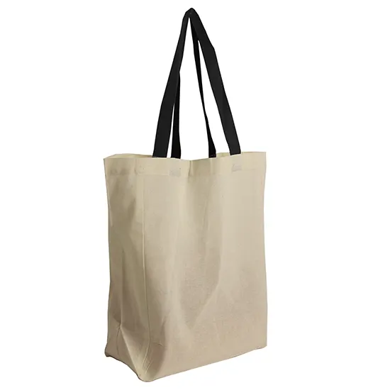 Fourre-tout d'épicerie personnalisable en coton naturel léger de 4oz avec longues poignées Dimensions généreuses 10 "L x 5" W x 14 "H avec poignées de 20"