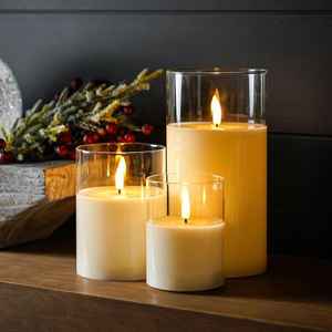 White Led Flameless <b>Candle</b> Real Wax Glass Jar Set Battery Operated Flickering Moving <b>Wick</b> Wedding Home Decor Centerpiece Premium - Product Image 2