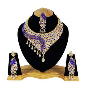 Vintage Style Crystal Rhinestone Zircon Flower Shape Alloy <b>Jewelry</b> Set Necklace Earrings Headpiece Purple Women Engagement - Product Image 1