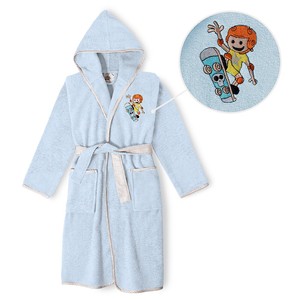 Peignoir bleu pour enfant, taille S 14, en tissu éponge pour la salle de bain - Product Image 1