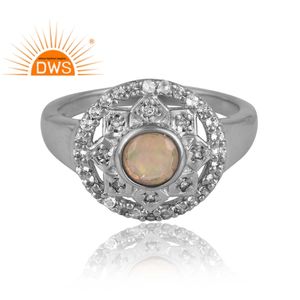 แหวนพลอยบุษราคัมสีขาวชุบเงินแพลเลเดียมจากเอธิโอเปียและโอปอลจากเอธิโอเปียดีไซน์ใหม่สำหรับผู้หญิงออกแบบตามต้องการ - Product Image 3