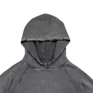 Sunfaded Winter Hoodie Custom Vintage Acid Wash Distressed Boxy <b>Pullover</b> <b>Men</b> Rhinestone Eco-Friendly 100% Cotton Fleece - Product Image 2