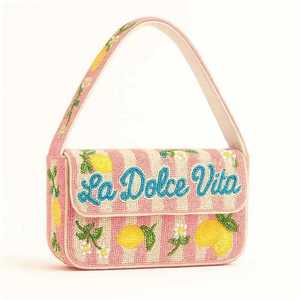 Bolso de Mano Bordado a Mano con Lazo de Cuentas Rosa Coqueta para Mujer, Bolso de Mano con Rayas de Perlas para Fiestas, Bolso de Moda con Bordado - Product Image 5