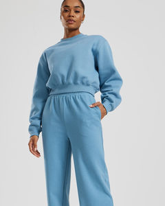 Qualité supérieure Vintage bleu femmes jambe large Joggers éponge polaire taille élastique hiver pantalons de survêtement - Product Image 4