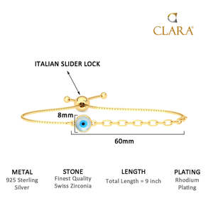 CLARA 925 สร้อยข้อมือเงินแท้ประดับจี้รูปตาปีศาจสีทอง งานแฮนด์เมด เครื่องประดับสุดหรู - Product Image 6