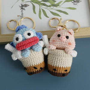 Pendentif en crochet en coton tressé à la main, série 'Thé au lait', motif dessin animé mignon, design 'poisson moche' créatif, porte-clés animal, ornement suspendu fait main - Product Image 1