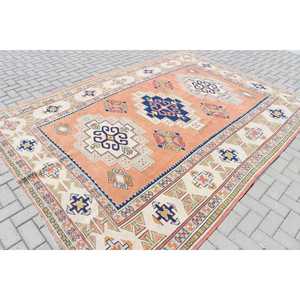 Tapis turc vintage 7,3x10,4 pi (223x318 cm), tapis en laine à bordure orange - Product Image 2