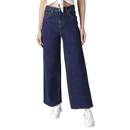 Wholesale Denim Jeans for Women 2023 High Waist Jeans Slim Fit Slimming Lady Fashionable Wide Leg Washed Denim Pant