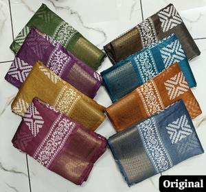 ผ้าส่าหรีผ้าฝ้ายเนื้อนุ่มพิมพ์ลาย8สีพร้อมลวดลายเรขาคณิตผ้าบาติกที่ได้แรงบันดาลใจจากผ้าบาติกและเส้นขอบซารีหลากสี - Product Image 4