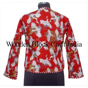 เสื้อแจ็คเก็ตผู้หญิงแบบสั้น ลายปักนก พิมพ์ลายดอกไม้ ลายทาง เป็นมิตรกับสิ่งแวดล้อม ผ้าฝ้ายออร์แกนิค 100% ถักทอ ระบายอากาศได้ดี แห้งเร็ว - Product Image 5