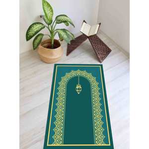 Tapis de prière islamique bleu : Décoration de mosquée, tapis de culte, tapis imprimé, tapis fin non tissé - Product Image 3