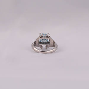 Custom <b>Split</b> Shank Blue Radiant Cut Lab Grown Diamond Engagement <b>Rings</b> in 18KT Solid White Gold Trendy Stylish <b>Ring</b> - Product Image 5