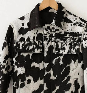 Nouvelle arrivée, veste en cuir de vache, style motard, marron et blanc, poils de vache sur cuir, style camionneur, veste en cuir pour homme - Product Image 2