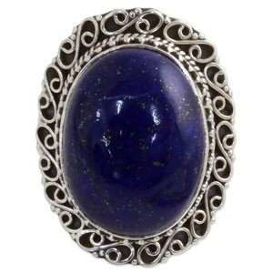 Swirling Sky 925 Sterling Silver Wedding <b>Ring</b> Unique Design Hand Made Sterling Silver <b>Lapis</b> <b>Lazuli</b> Cocktail <b>Ring</b> Trendy Gift - Product Image 1