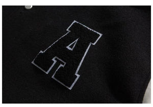 Por encargo Varsity Letterman chaqueta de cuero blanco mangas soporte negro lana cuerpo Casual invierno frente OEM servicio disponible - Product Image 3