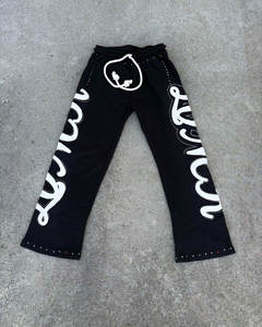 Nuevas llegadas sólido 100% algodón invierno serigrafía diamantes de imitación doble capucha Boxy Fit Street Style hombres Sudadera con capucha conjuntos - Product Image 3