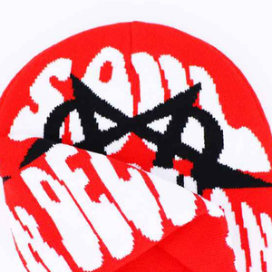 Gorro de punto Jacquard de invierno con logotipo personalizado, gorros transpirables acrílicos 100% para hombres y mujeres con estampado Digital completo - Product Image 4