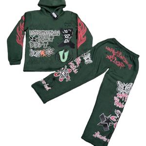 Conjuntos de Sudadera Corta con Capucha y Pantalones Deportivos Acampanados de Felpa de Algodón, Precio Bajo de Fábrica, Logotipo Personalizado Impreso, Chándales en Venta - Product Image 6