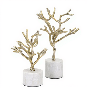 Sculpture en forme d'arbre en métal aluminium avec base en marbre plaquée or, adaptée aux accessoires de table, cadeaux d'affaires - Product Image 1