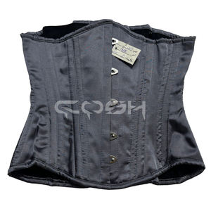 Fabricante Mayorista Personalizado de Corsé Reductor de Cintura con Varillas de Acero, Satén Gris, con Cordones Ajustables en la Espalda - Product Image 4