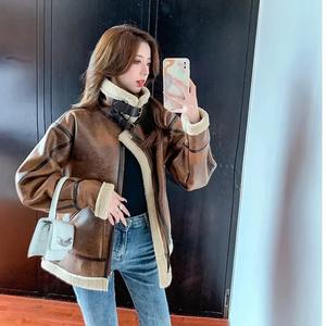 Veste à carreaux en flanelle doublée de laine d'hiver pour femmes avec bouton à capuche veste à manches longues femmes pull manteau veste de style moto - Product Image 2